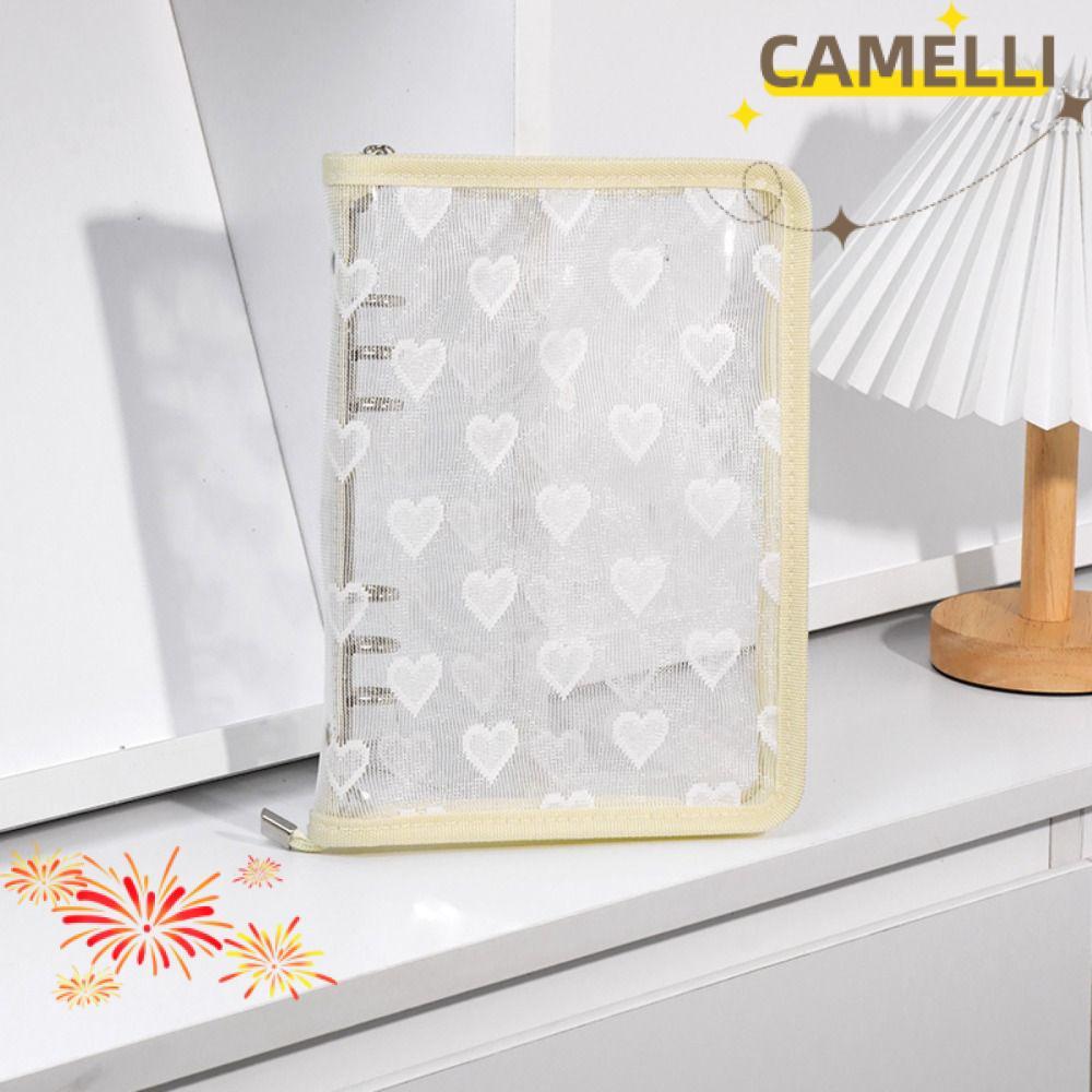 CAMELLIK3 Ring Binder Album, Ren Trang Trí Trái Tim Dây Kéo Đóng Cửa Sách Bộ Sưu Tập Ảnh, Bìa Lấp Lá