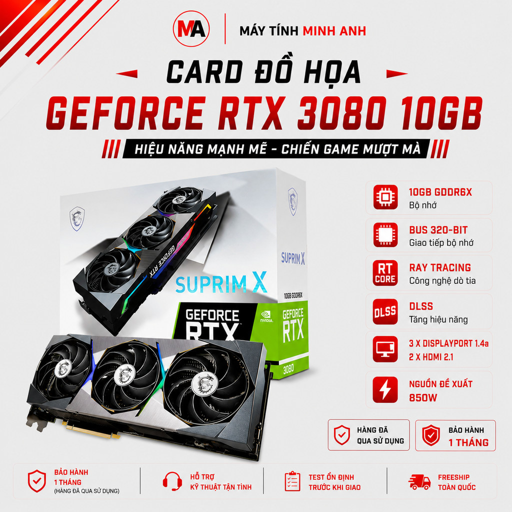 Card màn hình RTX 3080 10GB GDDR6X MSI SUPRIM X, ASUS ROG STRIX, ASUS TUF GAMING, COLORFUL ULTRA W