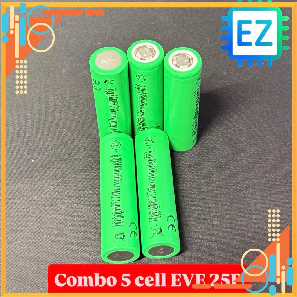 Combo 5 cell 18650 EVE 25P 2500mah xả 12C 30A chính hãng tháo khối
