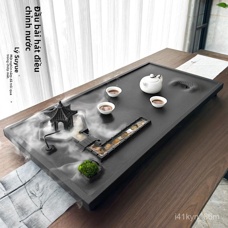 Khay trà đá đen tự nhiên, bàn trà phun sương, khay trà đá thô, khay pha trà khô tại nhà, khay kiểu T