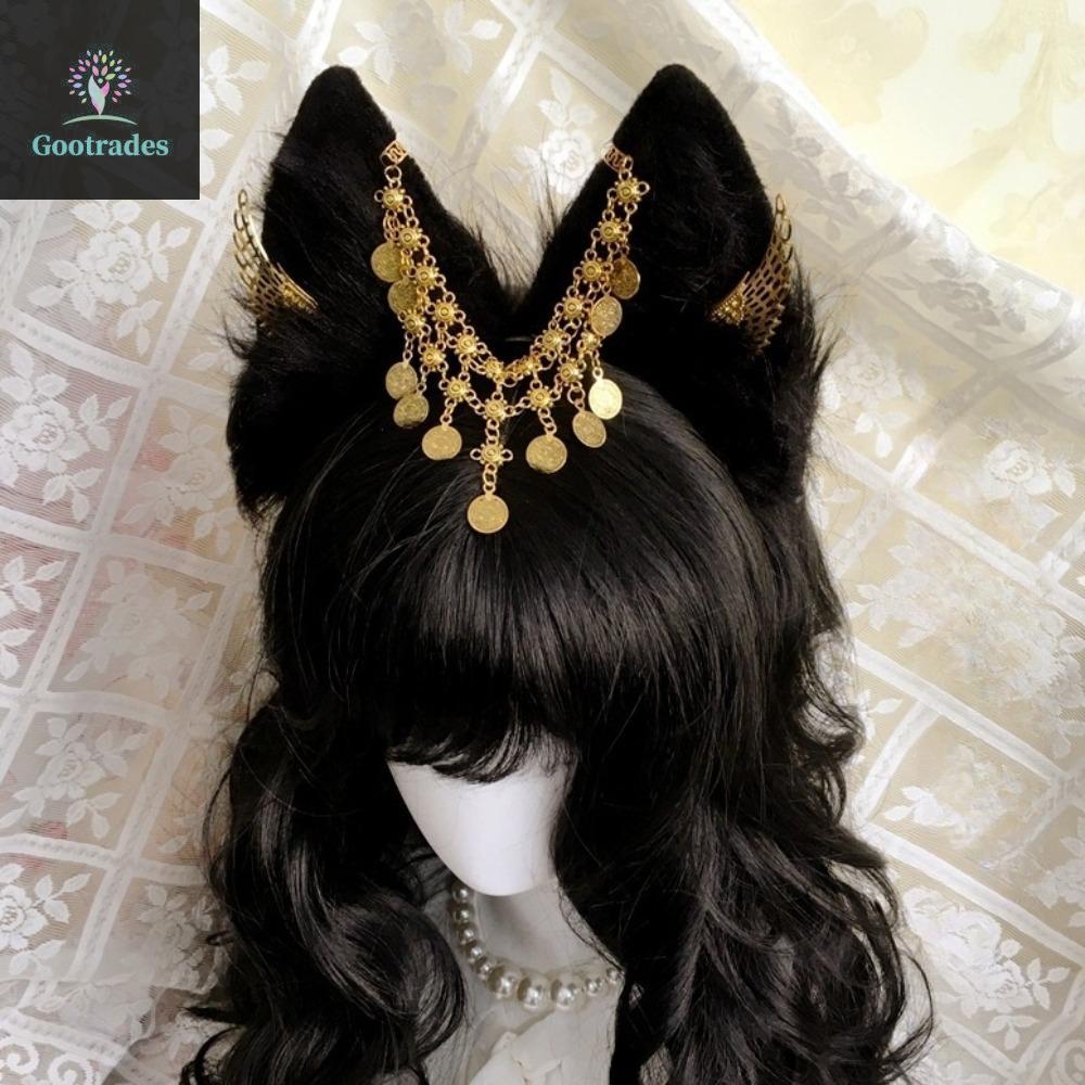 GOOTRADES Tai Động Vật Băng Đô Quấn Tóc, Đôi Cánh Vàng Hợp Kim Cosplay Anubis Băng Đô, Tua Rua Gothi
