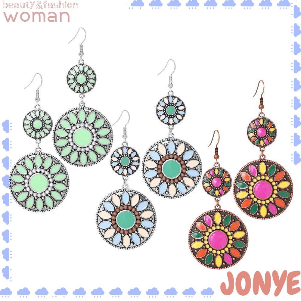 Bông tai mặt dây chuyền hoa JONY, tai rối men dầu Bohemian, Bông tai Bohemian bóng nhiều màu hình tr