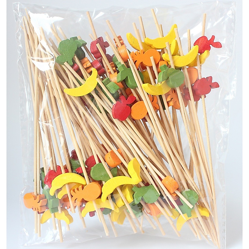 [Sỉ] ( Mẫu Tăm xiên mix trái chuối)Túi 100/50 tăm Xiên Que Tre Trang Trí Cocktail Xiên hoa quả decor