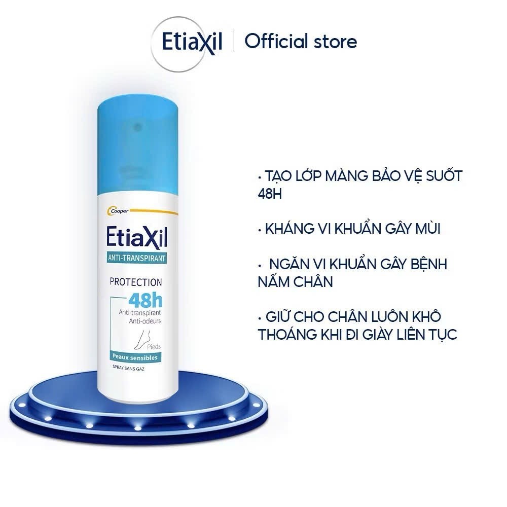 (Hàng công ty) Xịt khử mùi chân Etiaxil Protection 48h 100ml Giảm tiết mồ hôi, khử mùi hiệu quả