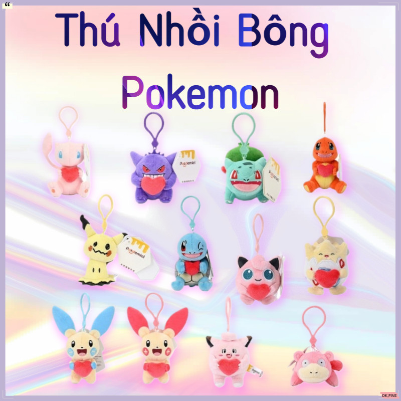 Móc khóa thú bông Pokemon chính hãng - Quà sinh nhật, trang trí balo Pikachu, Gengar