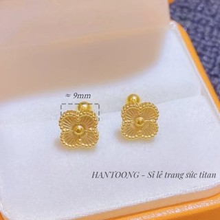  Bông tai titan cao cấp không gỉ mạ vàng 24k hình cỏ 4 lá nhỏ xinh dễ thương trẻ trung 