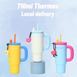  Cốc giữ nhiệt di động hai lớp cốc đựng nước có ống hút chân không dung tích lớn 710ml cốc đựng nước lạnh có quai xách trên ô tô cốc có ống hút bằng thép không gỉ 316 