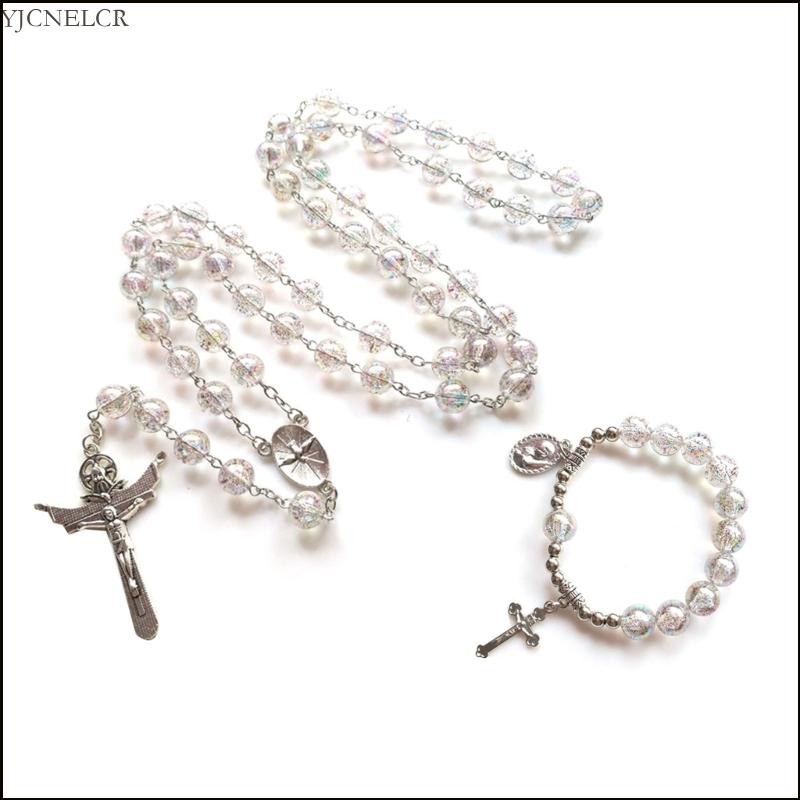 Catholic Rosary Necklace Pendants Bracelets Religious Acrylic Beads Chain