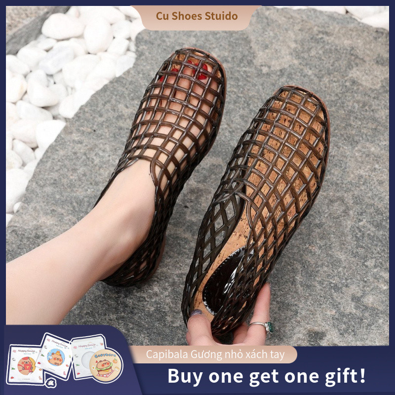 Perforated Summer Sandals for Women, Jelly Shoes, Breathable Clogs with Heel Cover~Versatile Flat Ca
