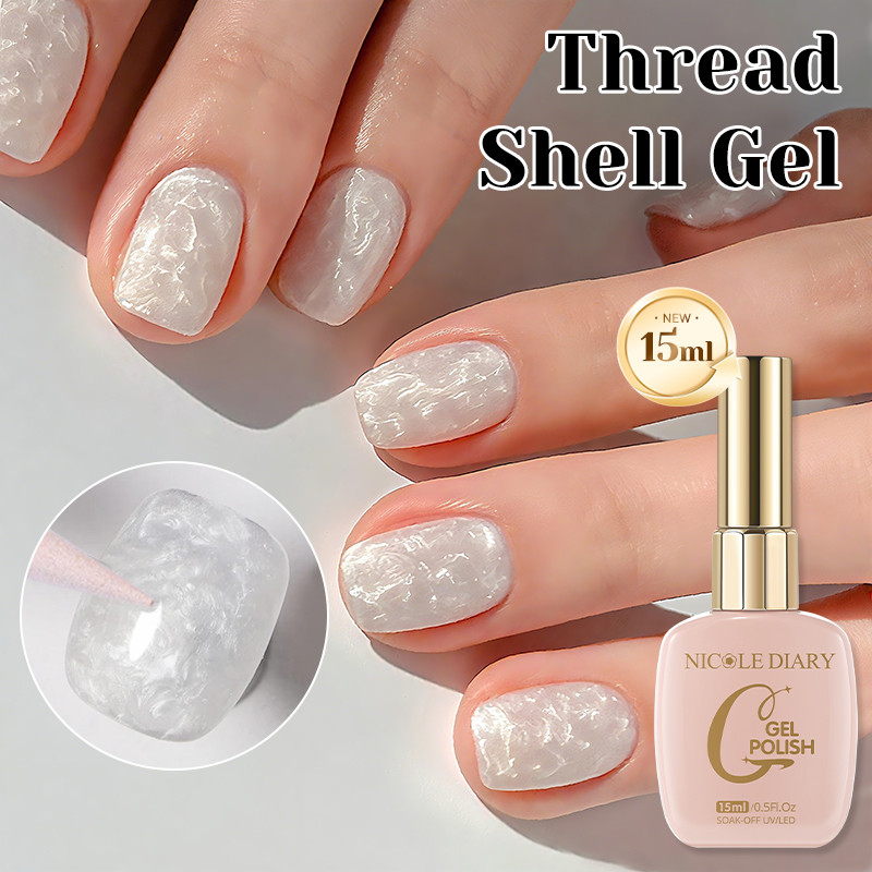 NICOLE DIARY 15ml Ngọc Trai Trắng Sợi Móng Tay Gel Ba Lan Siêu Tỏa Sáng Lấp Lánh Ngâm Tia UV / LED S