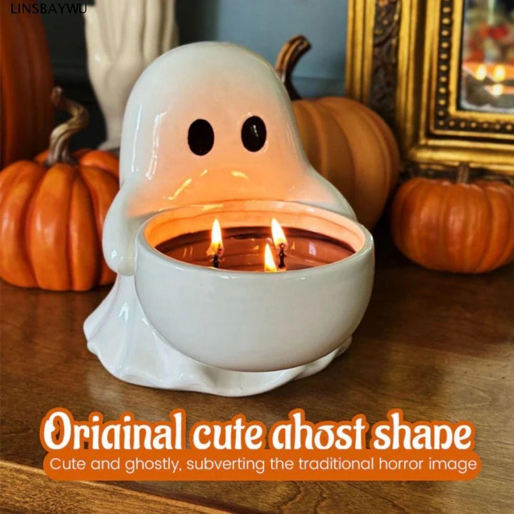 LINSBAYWU Halloween Ghost Candle Holder, Nhựa Hoạt Hình Halloween Ghost Candlestick, Không Khí Trang