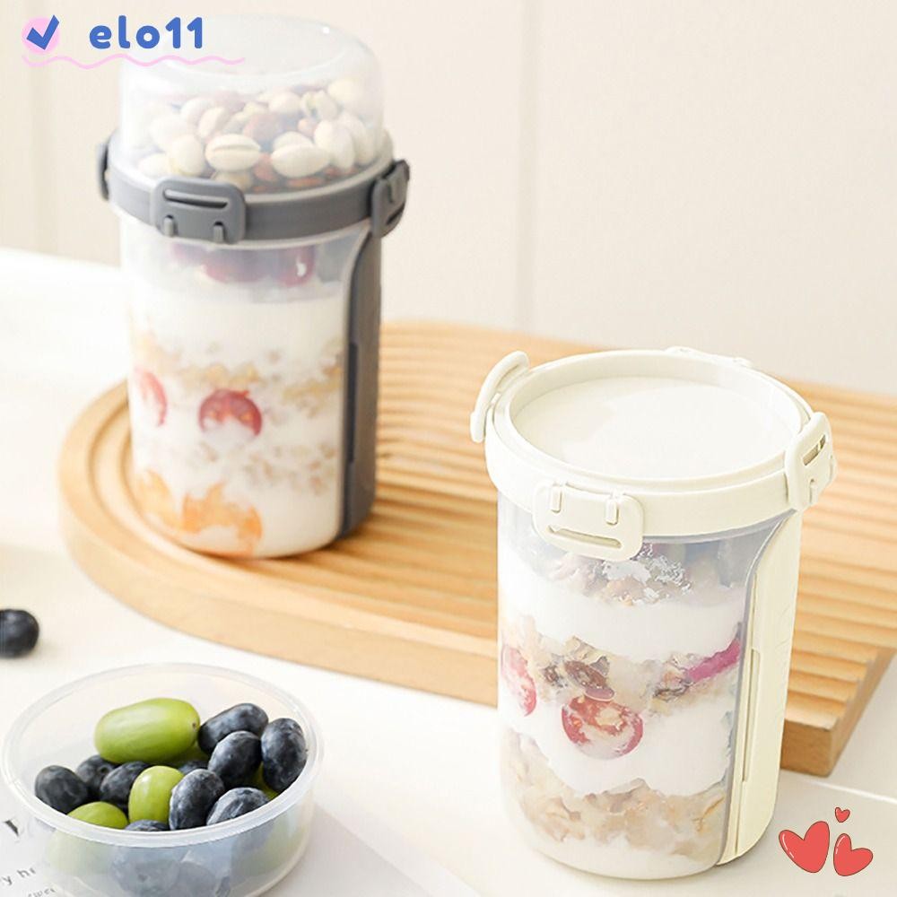 Ly ăn sáng ELO, Bát sữa chua chống rò rỉ 600ml, Cốc Salad hai lớp trong suốt có thể tái sử dụng di đ