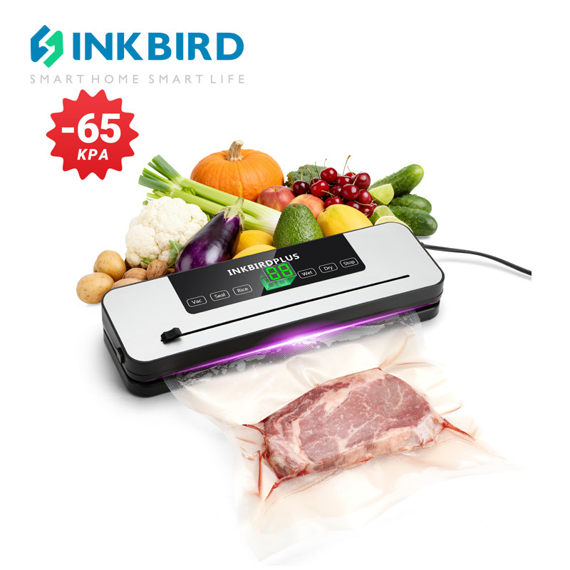 Máy đóng gói chân không thực phẩm UV INKBIRD Máy đóng gói chân không tự động tại nhà Máy cắt tích hợp với màn hình cảm ứng LED chống nước để nấu bít tết