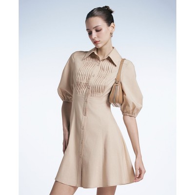 GIGI - Đầm sơ mi mini cổ bẻ tay phồng trang trí xếp li phá cách_G2107D241174-06