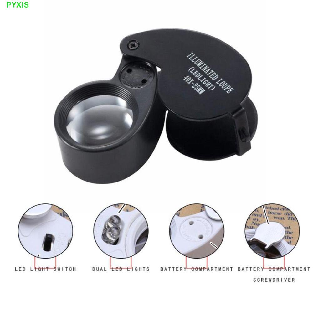 Kính lúp có thể gập lại PYXIS, Kính lúp Loupe 40X chiếu sáng cầm tay, Ống kính gấp Mini 40X Tem