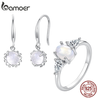 Bông tai bạc Bamoer 925 Trang sức mặt trăng cho nữ Quà tặng