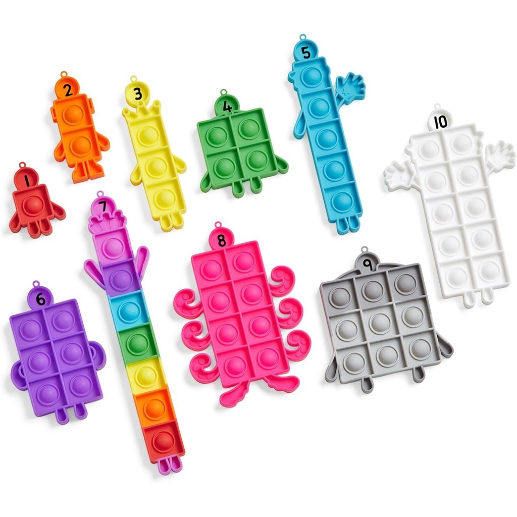 Hand2mind Numberblocks Poppers bong bóng giác quan, Đồ chơi đẩy Pop Fidget, Móc khóa cho trẻ em, Đếm