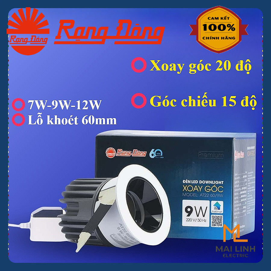 (Rạng Đông) Đèn Led downlight âm trần chỉnh hướng, góc chiếu 15 độ, xoay góc 20 độ - 7W 9W 12W -Lỗ k