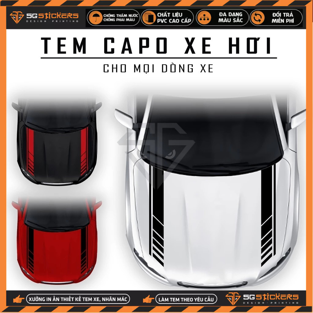 Tem Dán Nắp Capo Xe Ô Tô Xe Hơi Phong Cách Sport Racing | TCPOT-04 | Decal Dán Nắp Capo, Sườn Xe Oto