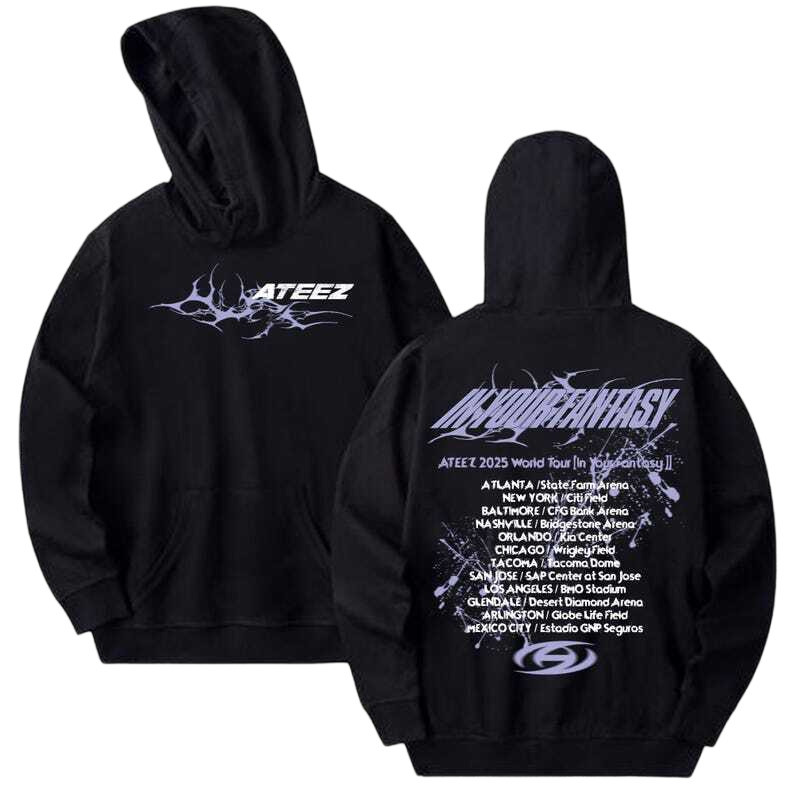 2025 ATEEZ In Your Fantasy World Tour Bắc Mỹ Áo Hoodie có mũ trùm đầu M-3XL