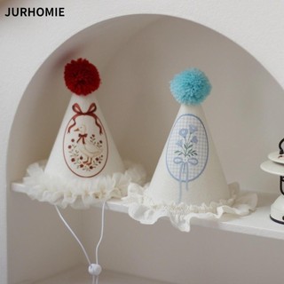 Mũ sinh nhật JURHOMIE, Mũ trắng sinh nhật phong cách công chúa ren, Mũ nón dễ thương Đạo cụ chụp ảnh Mũ xanh hoa bé gái