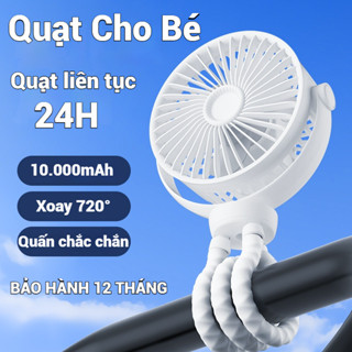  Quạt Xe Đẩy Cho Bé Pin 10000mAh An Toàn Không Ồn Chống Kẹp Tay Xoay 360° BH 12 Tháng 