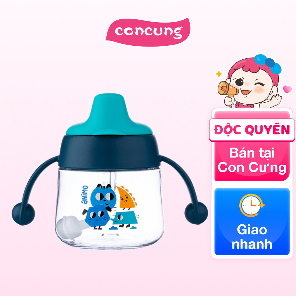 Bình tập uống núm silicone Animo (xanh, 180ml, RK-B1042)