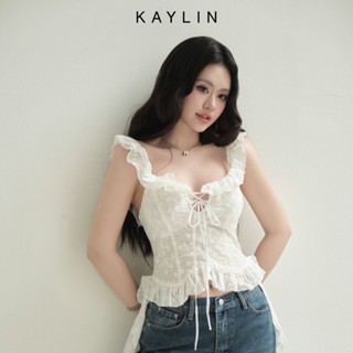 Áo kiểu KAYLIN ARIA Top cổ tim dây rút phối bèo dáng corset ôm chất vải voan hoa phong cách BST Hè 2025 - A10T5