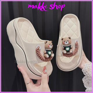 (Form nhỏ) Dép đúc quai ngang gắn hình gấu nâu cute  , dép nữ đế cao 6cm chất mềm, êm, nhẹ hot trend