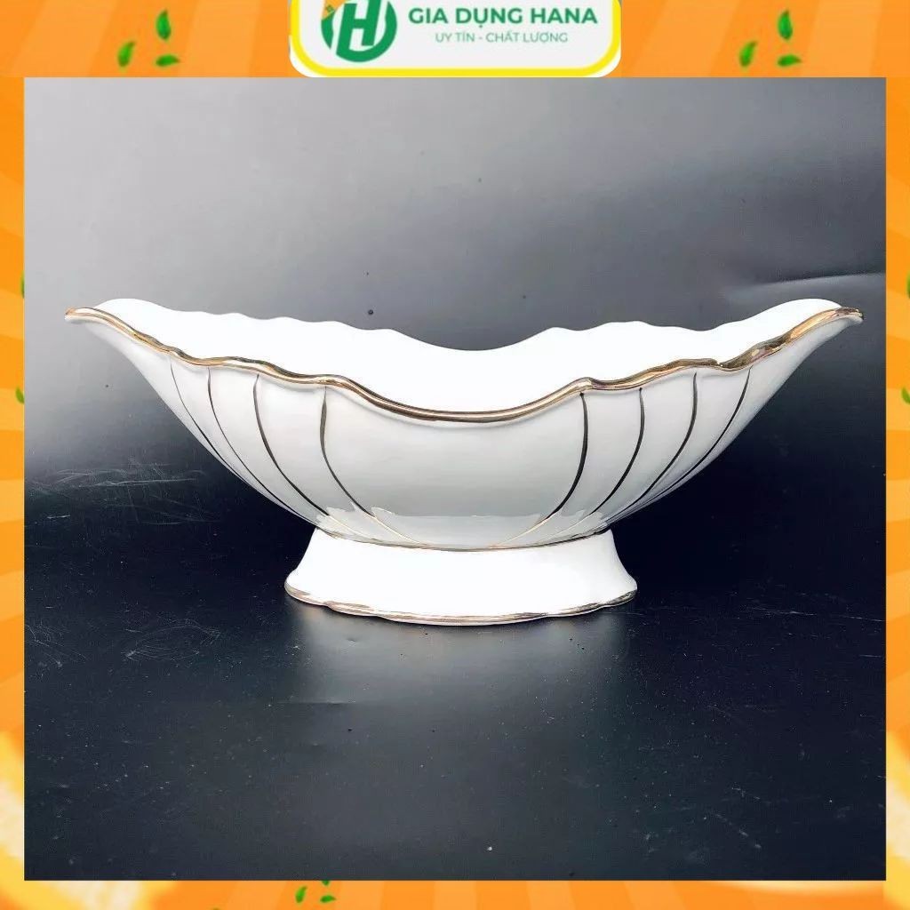 Bát Thuyền Đựng Gà Cúng Nguyên Con Chất Liệu Sứ Trắng Kẻ Chỉ Vàng Sang- Bền -Đẹp Cao Cấp