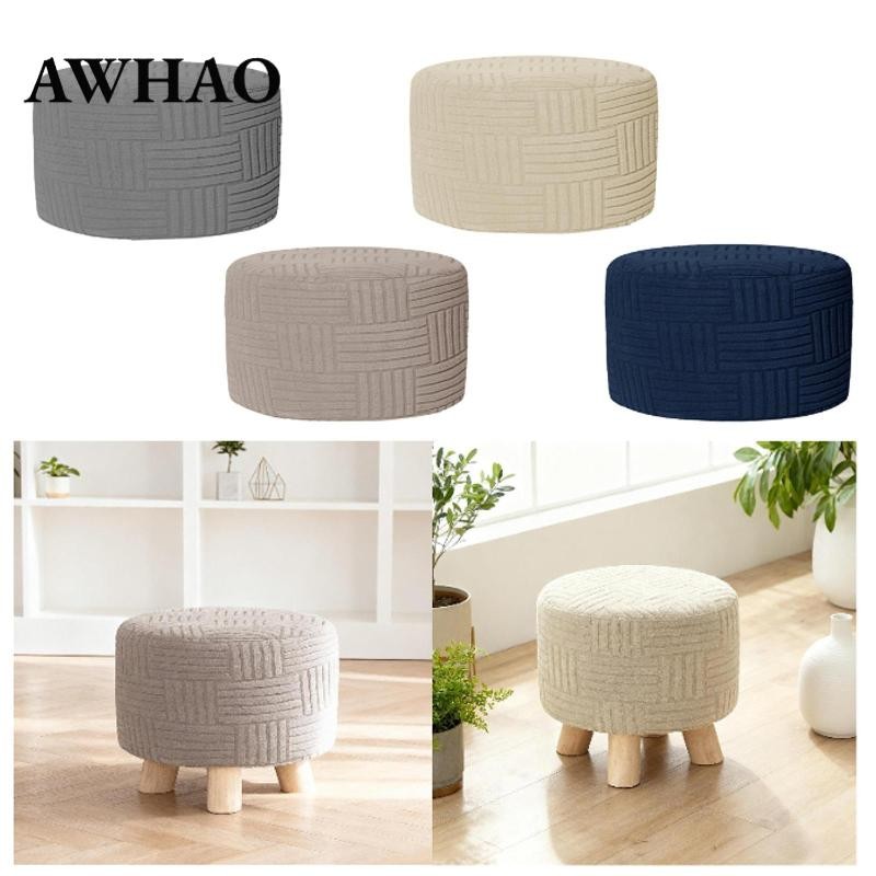 Ottoman Cover Co Giãn Ottoman Slipcover Mềm Màu Trơn Tròn Bảo Vệ Nội Thất Bao Chân Sofa Bao Cho Phòn