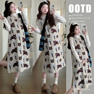   8-10 days  Set Đồ Bầu 2 Món Mùa Đông: Áo Len Họa Tiết Thỏ & Đầm Dáng Suông Thiết Kế Dễ Thương. 