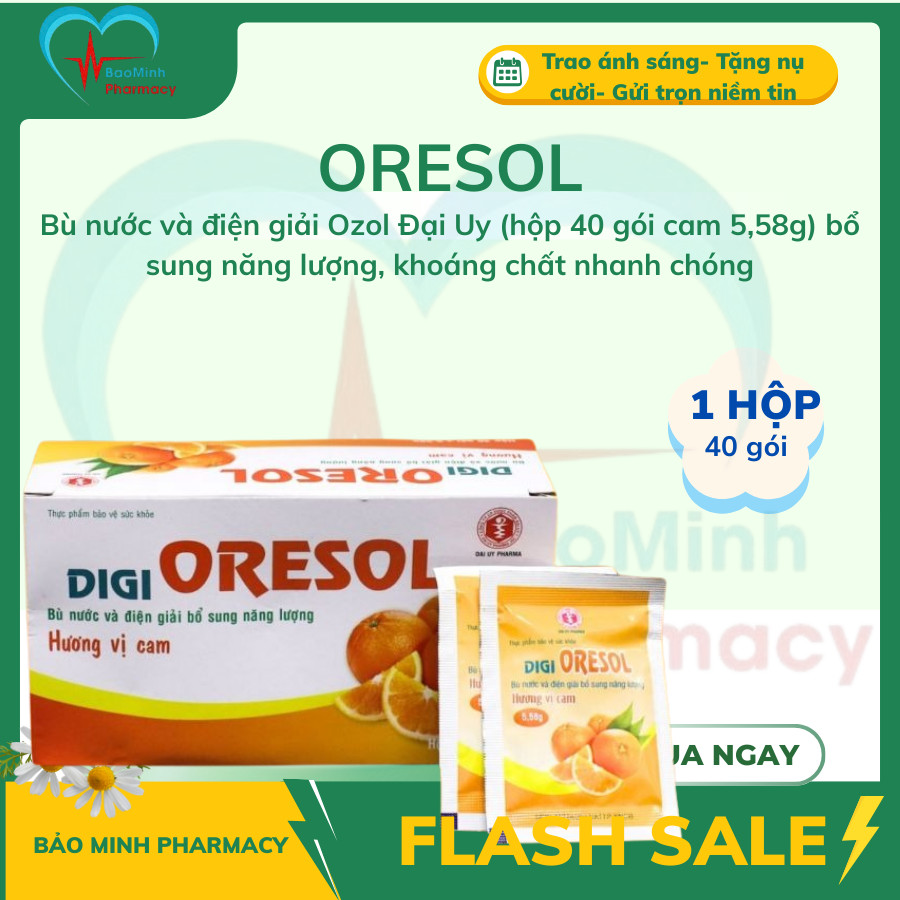 Bù nước và điện giải Ozol Đại Uy (hộp 40 gói cam 5,58g) bổ sung năng lượng, khoáng chất nhanh chóng