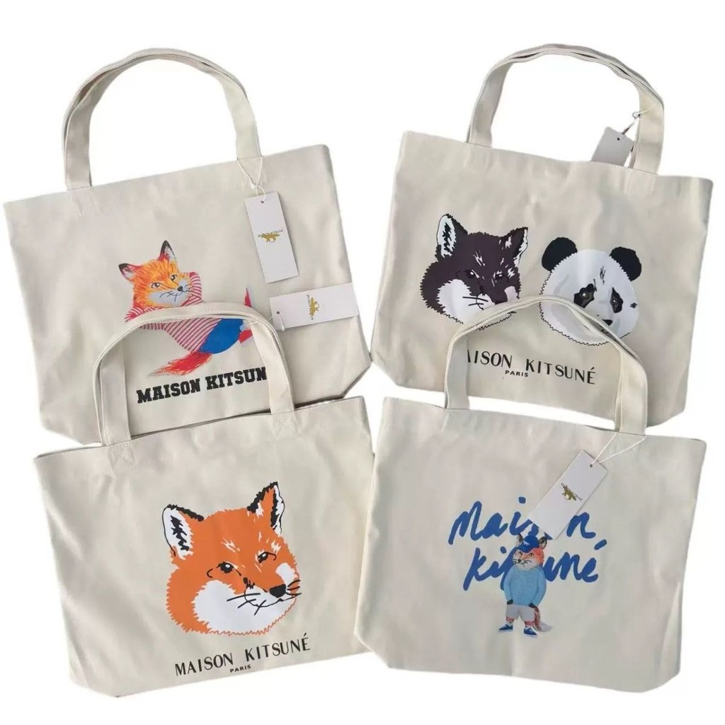 Pháp Maison kitsune Little Fox Túi vải Túi xách sinh viên Nam Nữ Dung tích lớn Túi đeo vai