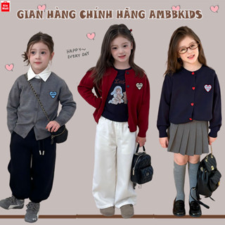 NEW 2025 - 10-35kg  Áo Len Cardigan Dệt Kim mặc mùa Thu Họa Tiết Trái Tim Siêu Xinh cho bé gái - Chính Hãng Ambbkids 