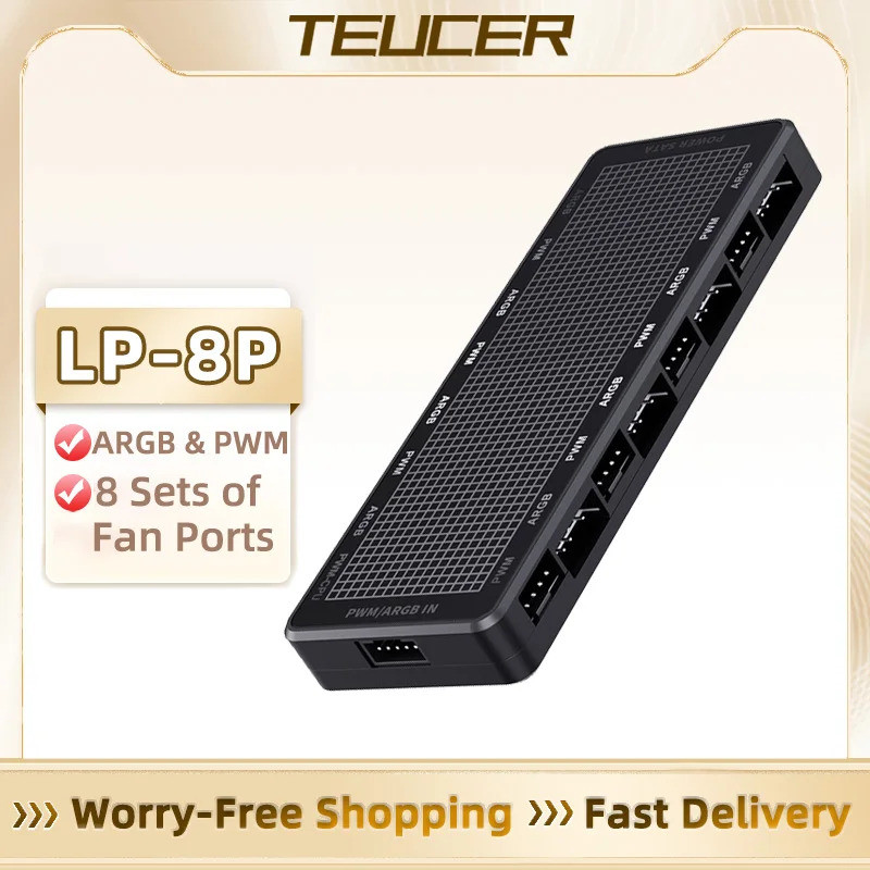 HUI TEUCER 1 Đến 8 5V 3 Pin ARGB Bộ Điều Khiển Quạt Làm Mát Hub Quạt PWM Hub Quạt ARGB Hub Cho 5V Má