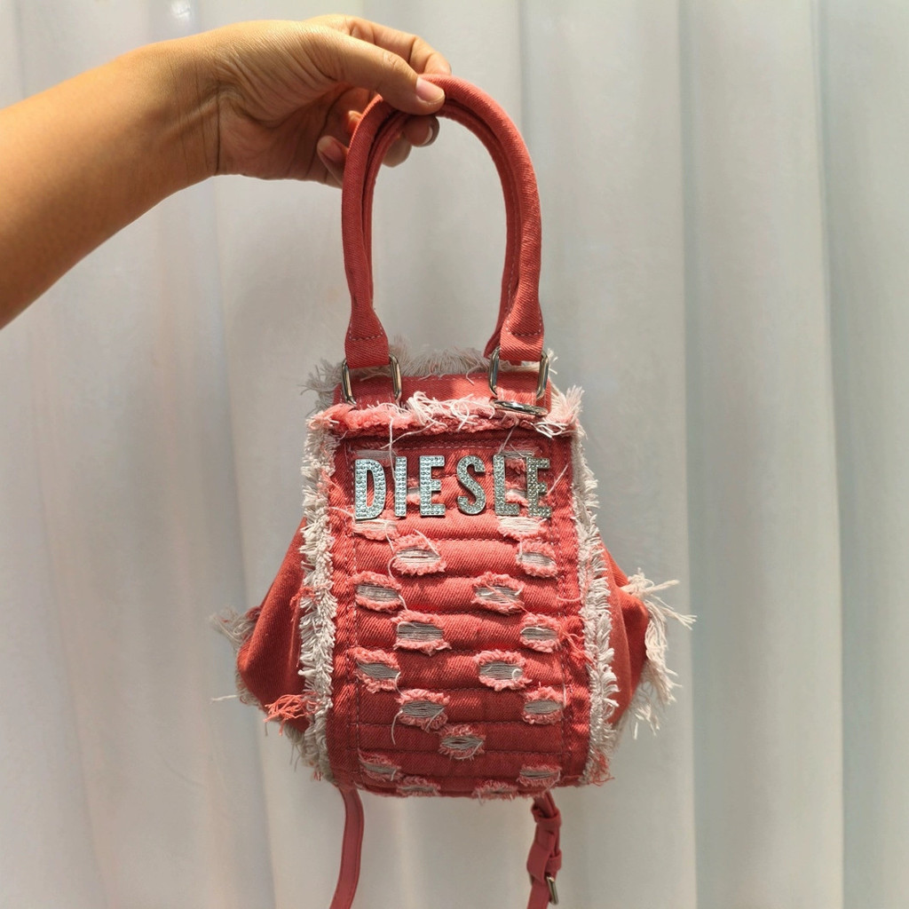 ZMOV Diesel New denim embroidered letter handbag for women, stylish single-shoulder tassel tote bag