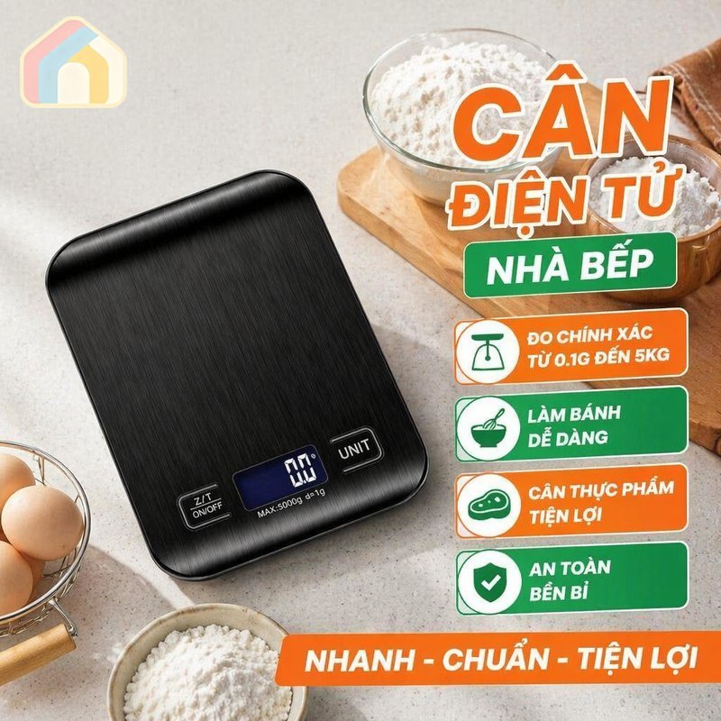 Can Điền Tu Nha Bep Man Hi LCD Do Chính Xac Cao Tru Bi Doi Don Vi Dung Pin AAA Den Trang