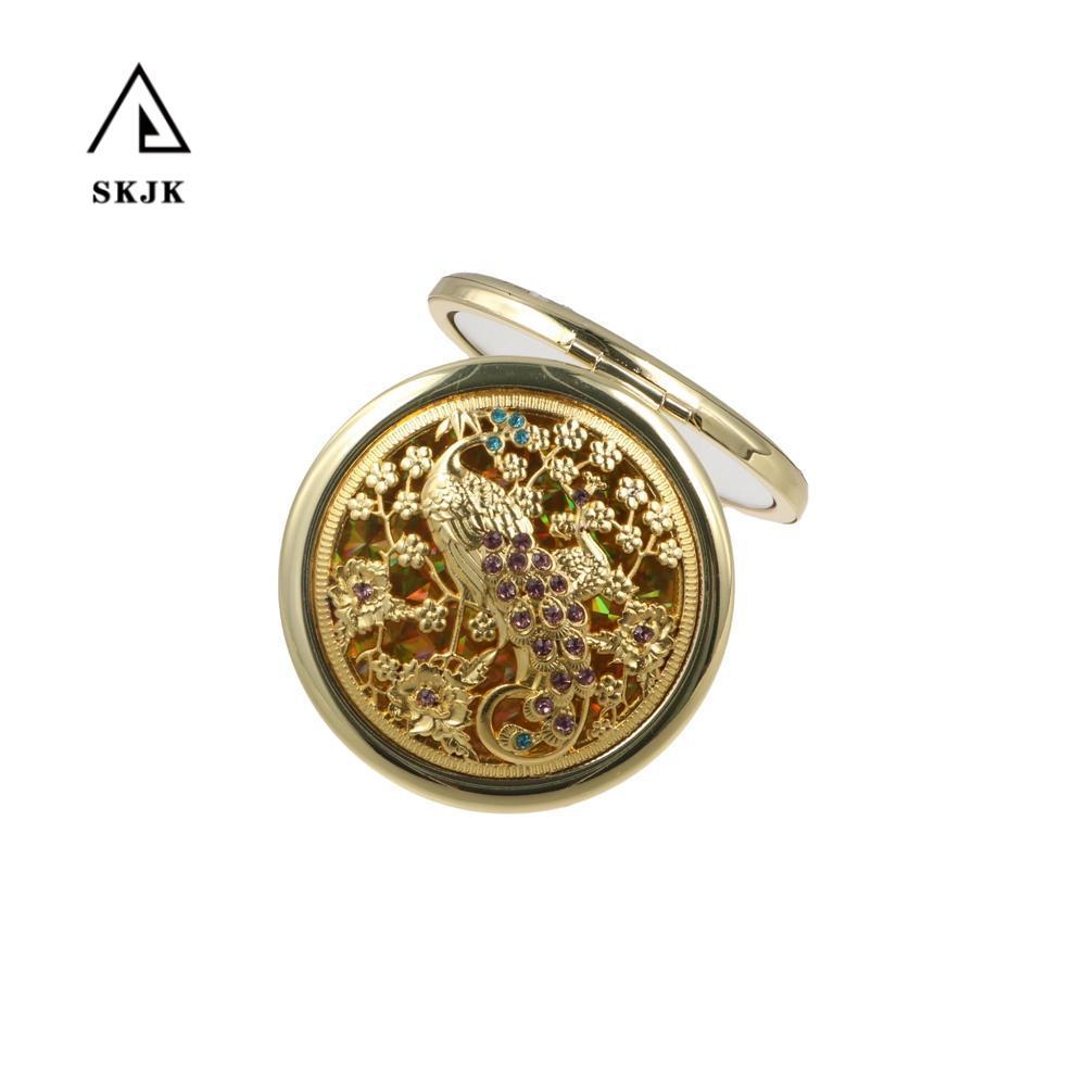 Gương tinh tế SKJK, Gương di động bằng kim loại, Gương làm đẹp Gương bỏ túi trang trí hai mặt thanh 