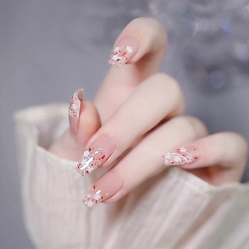 Móng tay giả dài đơn giản đi học đi làm X77, Nail box, Nail xinh, Bộ 24 móng tay giả đẹp