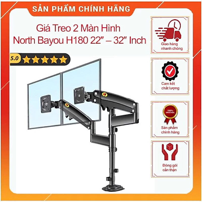 H180 - Giá treo 2 màn hình [17-30inch]/ Giá đỡ 2 màn hình/ Phiên bản 2 tay của H180 [HÀNG NHẬP KHẨU 