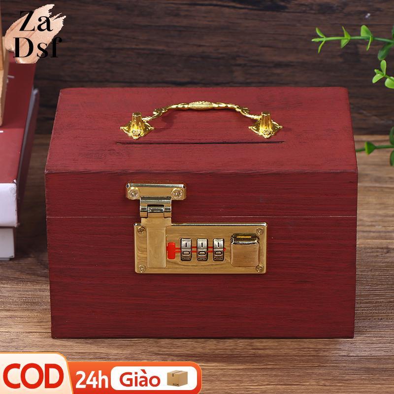 [Zdsf] Hộp Gỗ Mật Khẩu Lo Tiết Kiệm Tiền Hộp Đựng Tiền Xu Heo Đất Có Lo Hộp Kho Báu Cho Thẻ Đô La Ce