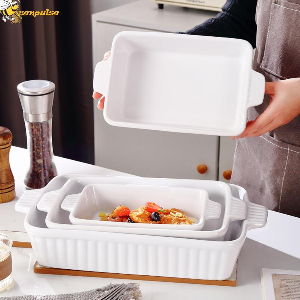 Đĩa Nướng Bánh ZENPULSE, Họa Tiết Sọc Có Tay Cầm Khay Nướng Gốm, Đĩa Nồi Nướng Hình Chữ Nhật Làm Sâu