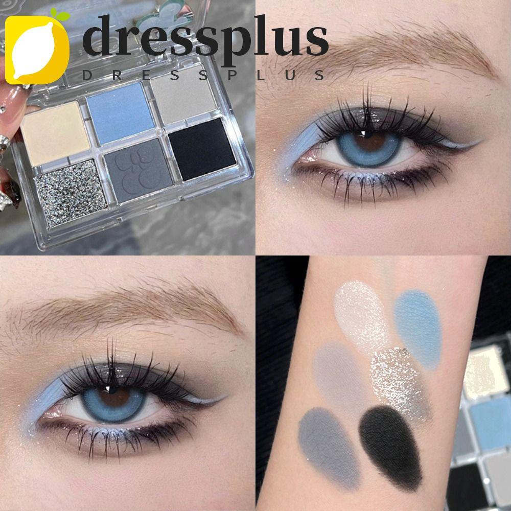 DRESSPLUS Bảng Phấn Mắt 6 Màu, Phấn Mắt Khói Xanh Đen Chống Thấm Nước, Tấm Mắt Ngọc Trai Di Động Hig