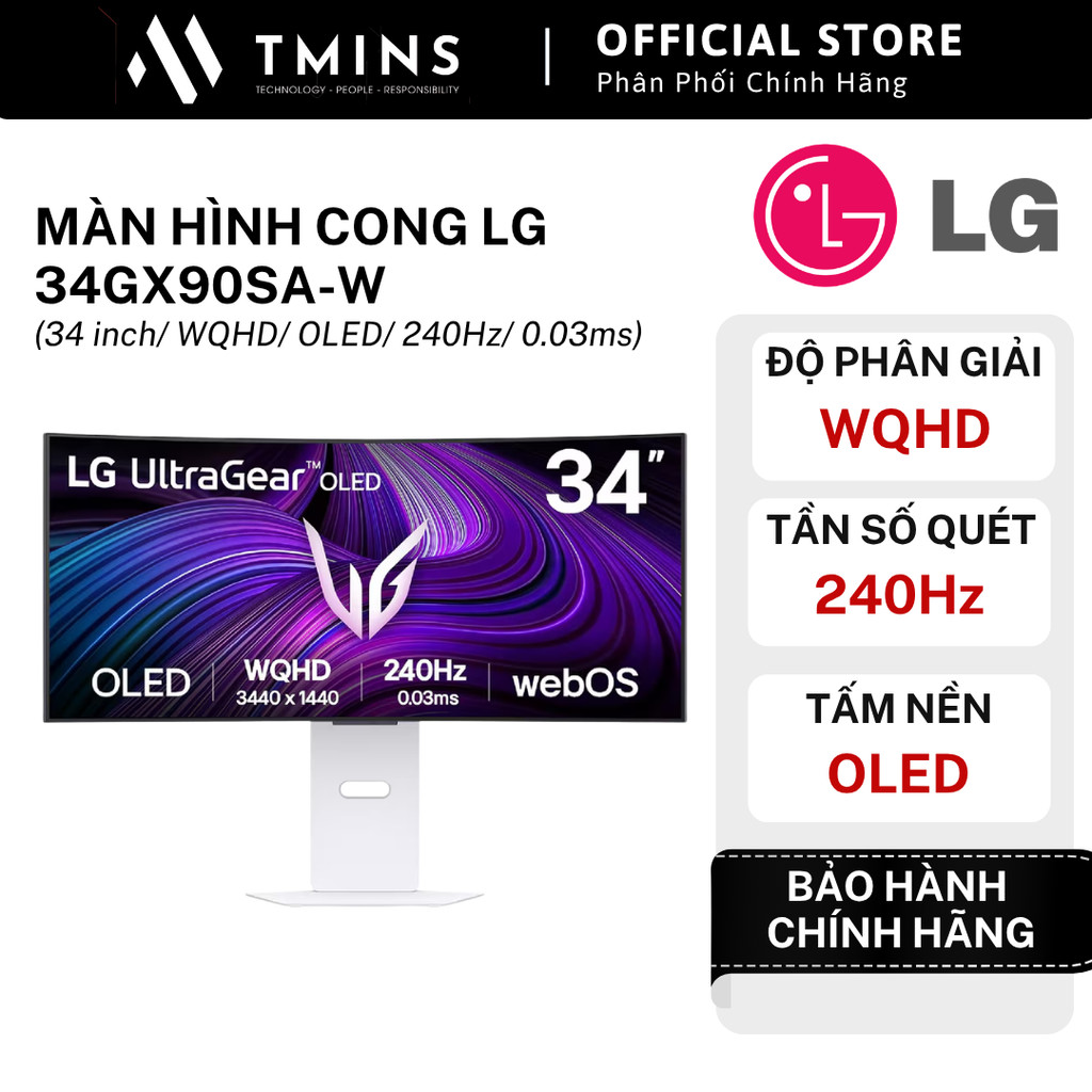 Màn Hình Cong LG 34GX90SA-W (34 inch, WQHD, OLED, 240Hz, 0.03ms) - Hàng chính hãng