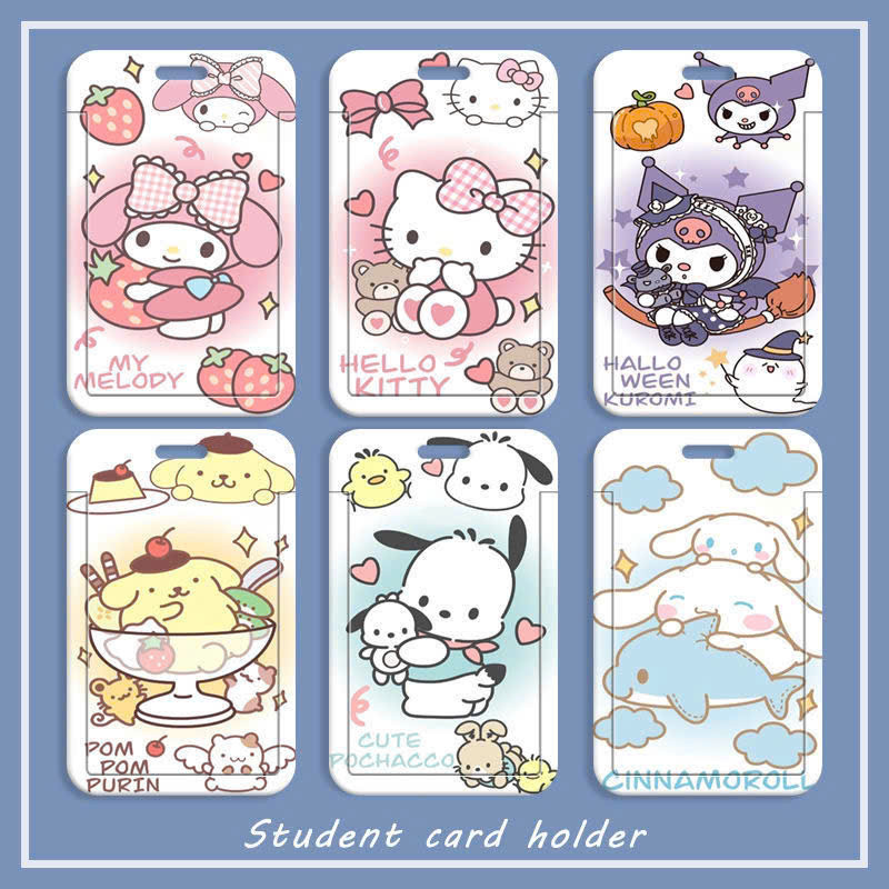 Dây đeo thẻ học sinh sinh viên bao đựng thẻ Card holder đeo cổ họa tiết Kuromi Shin Capybara nhiều m