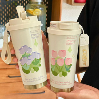  Ly giữ nhiệt mới cho phụ nữ ly cà phê Tulip ly nước đơn giản di động có ống hút 