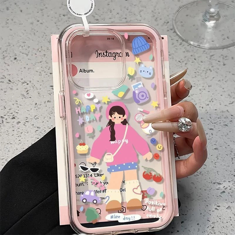 Ốp lưng Cô gái mua sắm hoạt hình iPhone 16 15 14 13 12 11 Pro Pro Max Plus Ốp lưng bảo vệ ống kính b