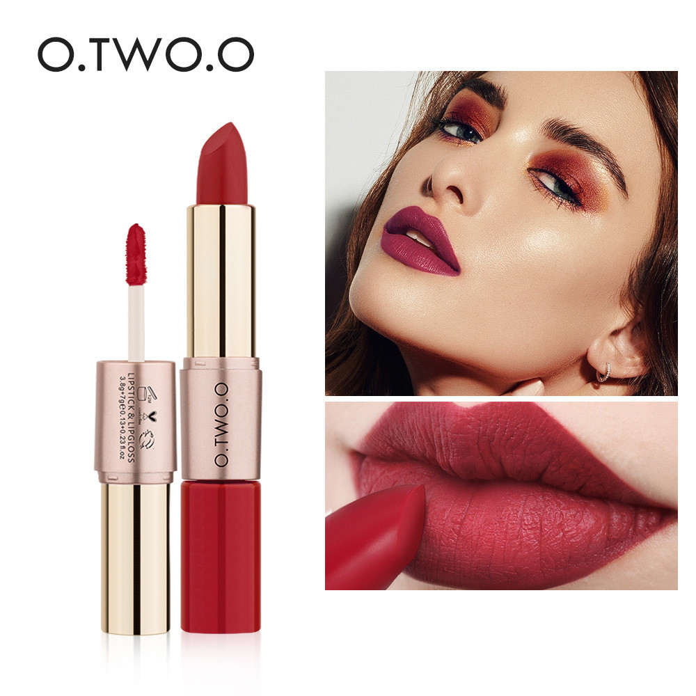 O.TWO.O Son Môi Hai Đầu 9107 Velvet Matte Lip Gloss Son Môi 2 Trong 1 12 Màu Lip Glaze Bán Hàng Trực