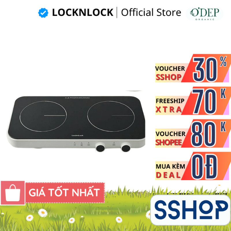 Bếp điện từ đôi LocknLock mặt kính 1300W-1500W Square Double Induction EJI326WHT Màu Trắng